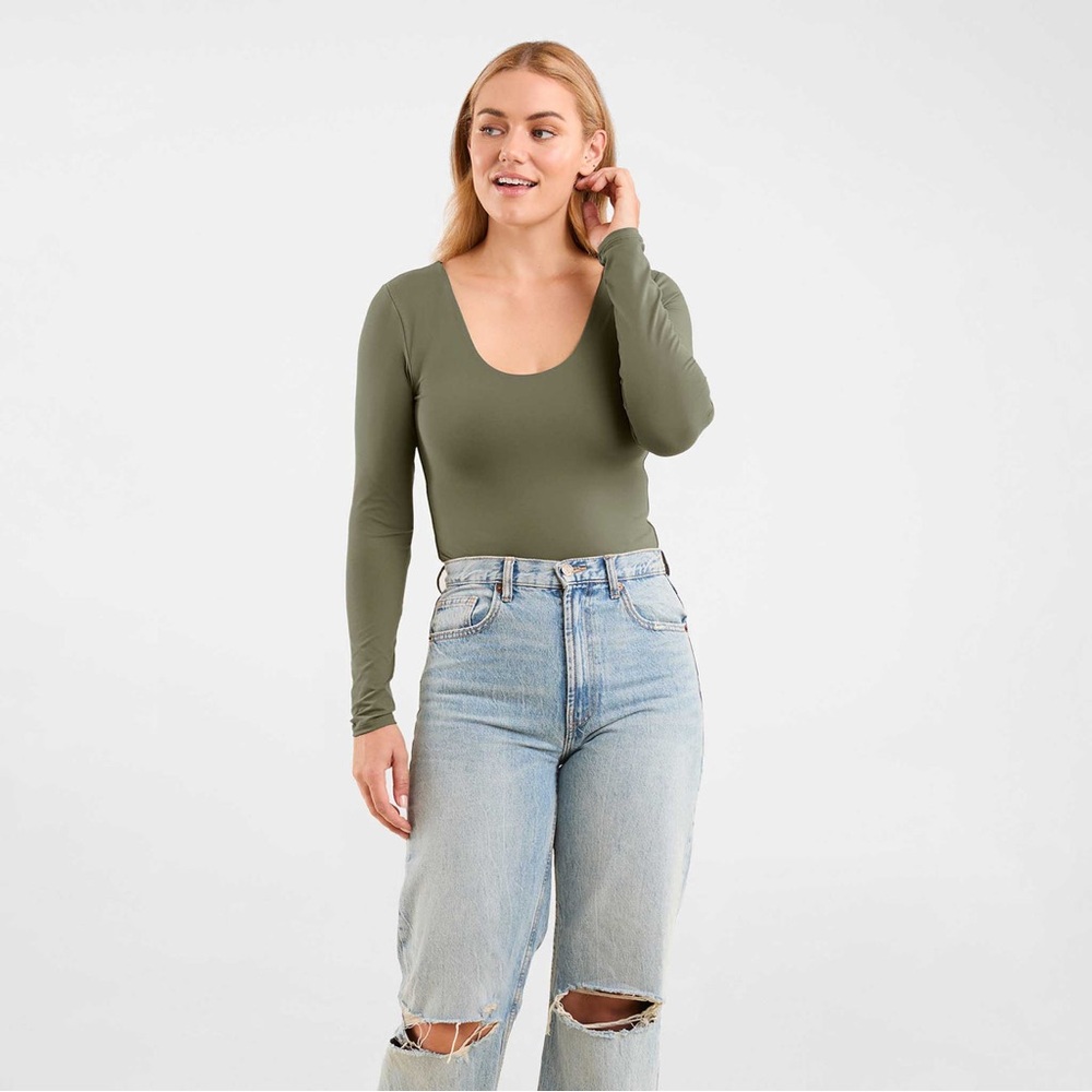 Nuuds Dark Olive Scoop Neck Bodysuit
